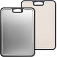 thumbnail image 1 of TINANA Double-Sided Titanium Cutting Board Set, Stainless Steel and Wheat Straw PP, Non-Slip, Juice Groove, Dishwasher Safe Kitchen Cutting Board, 1 of 6