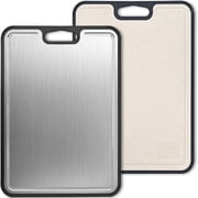 TINANA Double-Sided Titanium Cutting Board Set, Stainless Steel and Wheat Straw PP, Non-Slip, Juice Groove, Dishwasher Safe Kitchen Cutting Board