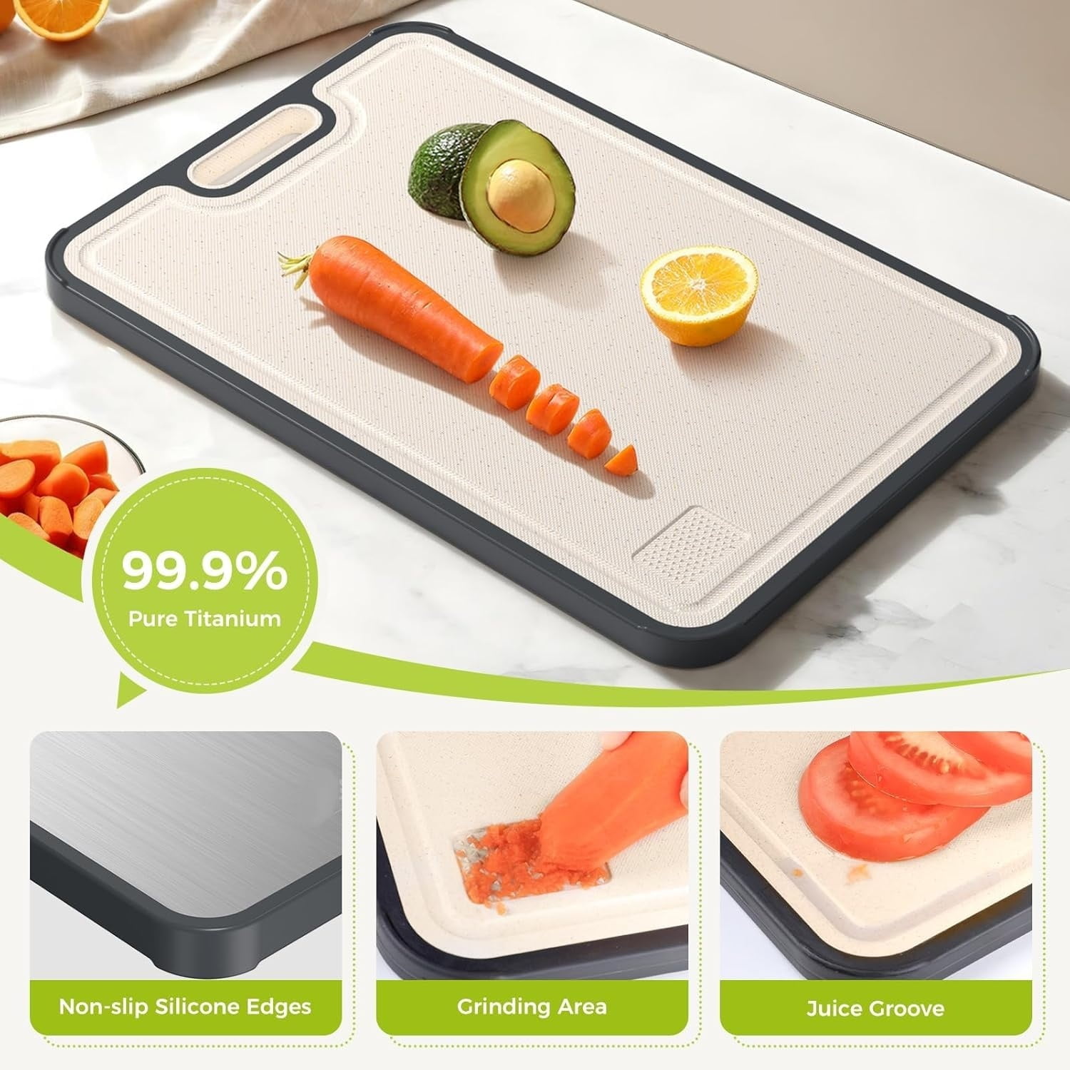 Titanium Cutting Board for Kitchen, Cutting Board Double Sided , Pure Titanium/PP, Easy to Clean[15.5”*10.5”+12”*8.5”]