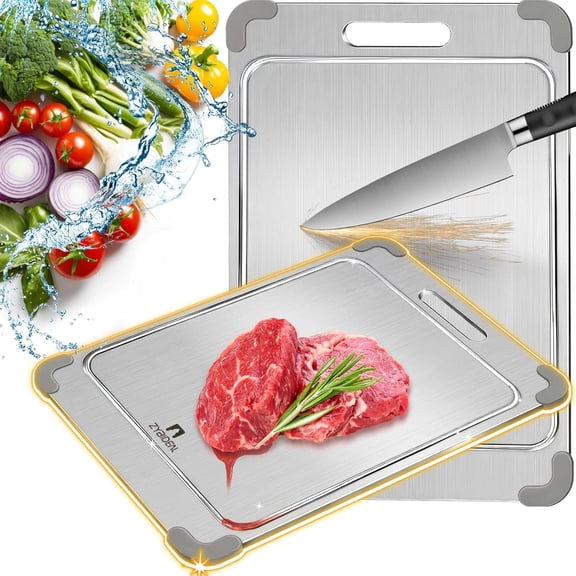 Titanium Cutting Board with Grooves Double-Sided Silicone Anti-Slip Base Gray 8 x 12 Inches