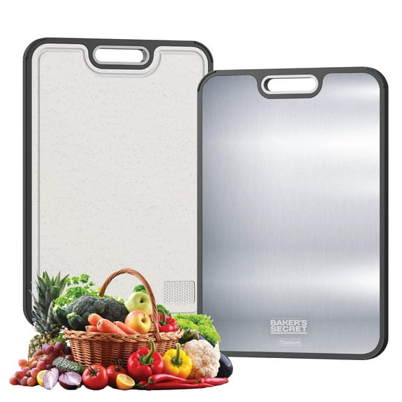 Titanium Cutting Boards for Kitchen, Cutting Board Double Sided Food Grade, Pure Titanium and Wheat Straw PP, Dishwasher Safe Easy to Clean Large Size 16”×11” Dark Grey by Baker's Secret