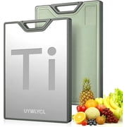 Titanium Cutting Boards for Kitchen, Double-Sided Reusable Chopping Board with Easy-Grip Handle, Non-Porous & Heavy Duty Metal Cutting Board for Meat, Fruit, Vegetable