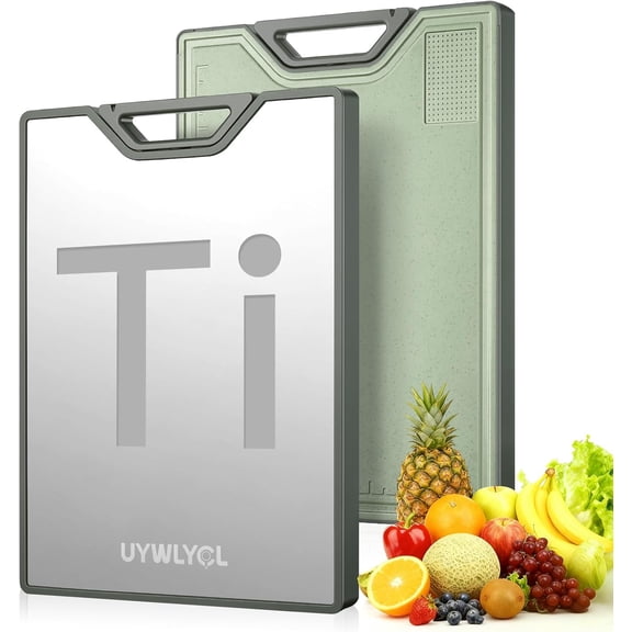 Titanium Cutting Boards for Kitchen, Double-Sided Reusable Chopping Board with Easy-Grip Handle, Non-Porous & Heavy Duty Metal Cutting Board for Meat, Fruit, Vegetable, Dishwasher Safe