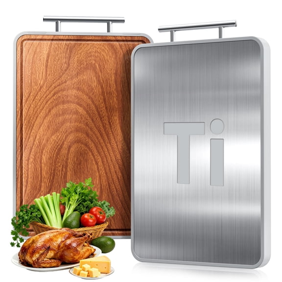 Titanium Cutting Boards For Kitchen,Ebony Wood Cutting Board,Double Sided Metal Chopping Board With Handle And Juice Groove, Idea Kitchen Appliances For Meat And Charcuterie