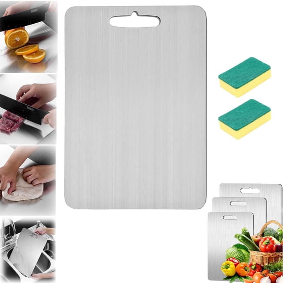 Titanium Cutting Boards for Kitchen Food - Stainless Steel Cutting Board for Kitchen,304 Chopping Board Food-Grade for Meat,Fruit&Vegetable,Can Be Hung (2PCS,Large)