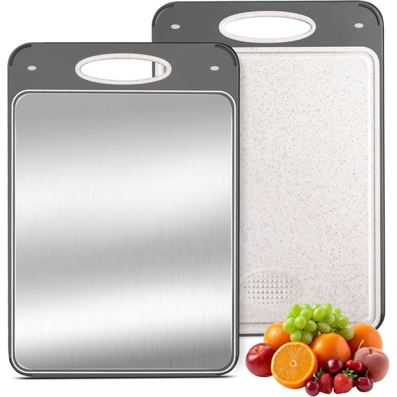 Katori Titanium Cutting Boards for Kitchen - Non Toxic Double Sided Metal for Meat/Fish & Wheat Straw PP for Fruits/Vegetables, Dishwasher Safe, Hygienic, Pure Titanium Easy Clean Chopping Board
