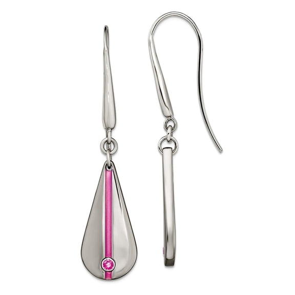 Titanium Polished Shepherd hook Pink Anodized With Pink Sapphire Teardrop Earrings Dangle Earring for Women