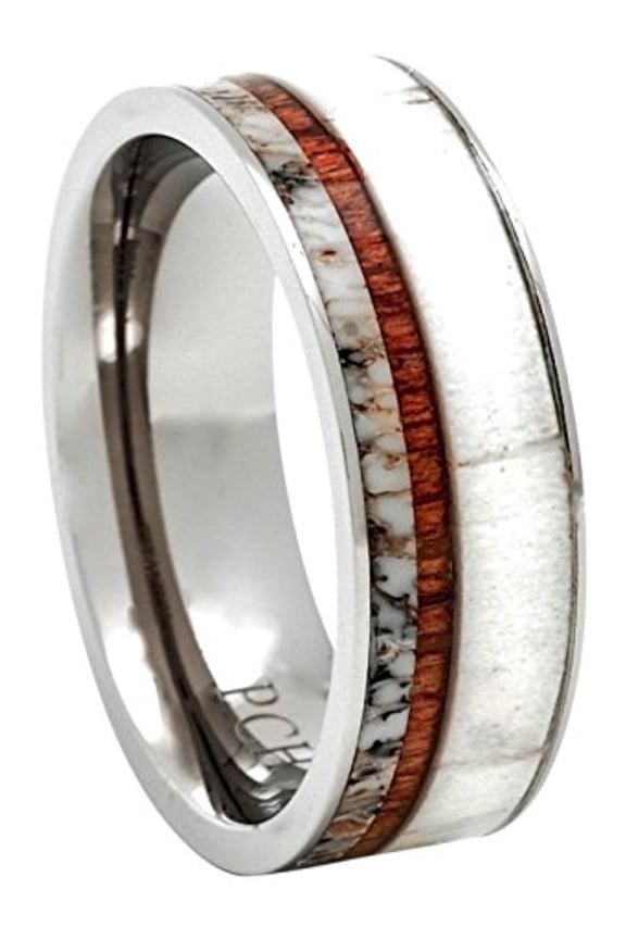 Titanium Deer Antler Ring with Koa Wood Inlay Flat Top 8mm Wedding Band Comfort Fit (8)
