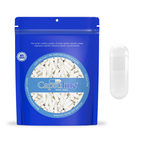 Colored Size 0 Empty Vegetarian Capsules by Capsuline - White/White