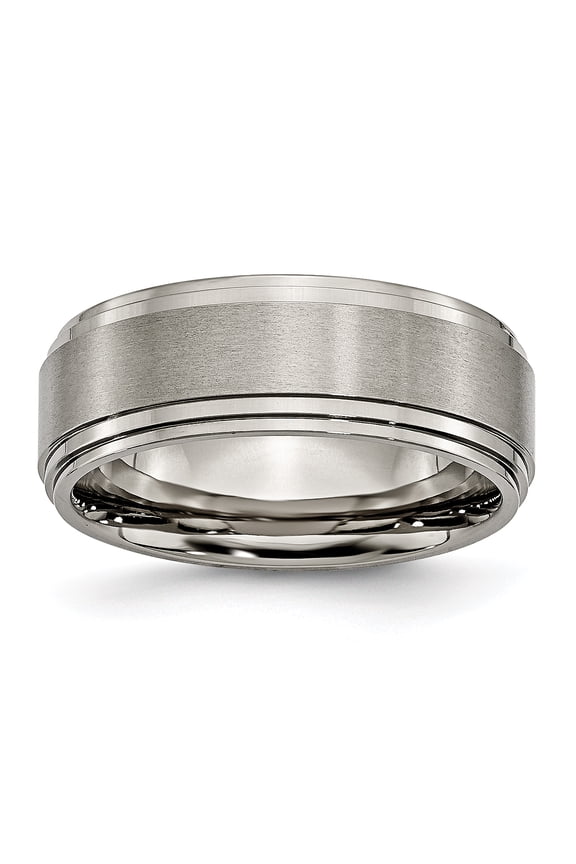 Titanium Double Step Ridged Edge 8mm Satin and Polished Band
