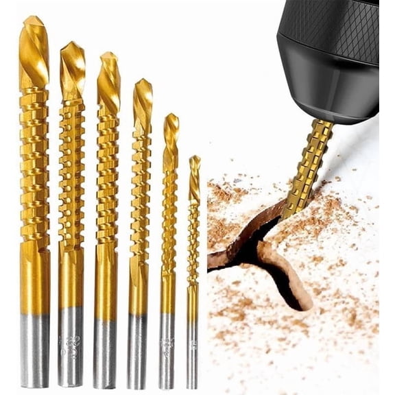 Titanium Drill Bit Set High Speed Steel Metalworking Tools Drilling Screwing Boring Carving Cutting Polishing Durable (6 Pack)