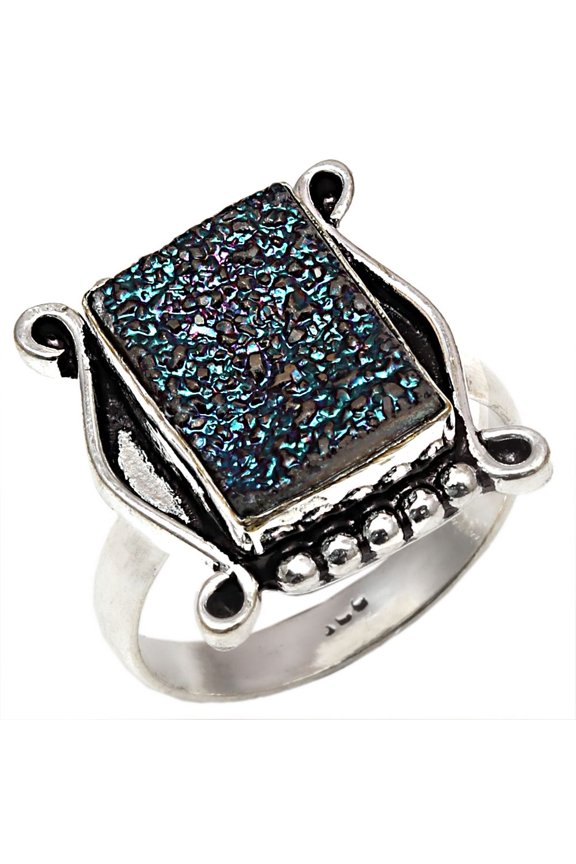 Titanium Drusy Gemstone Handmade Mother's Day Jewelry Rings "9"