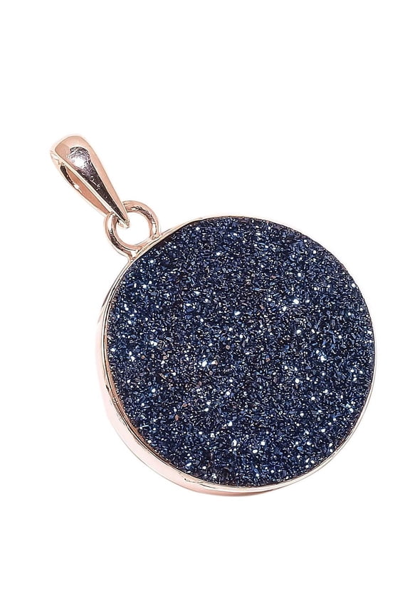 Titanium Drusy Handmade Solid 925 Sterling Silver Pendant Size 1.62"Natural Pendant, Blue Pendant, 925 Silver Pendant, Drusy Quartz Pendant, Round Pen