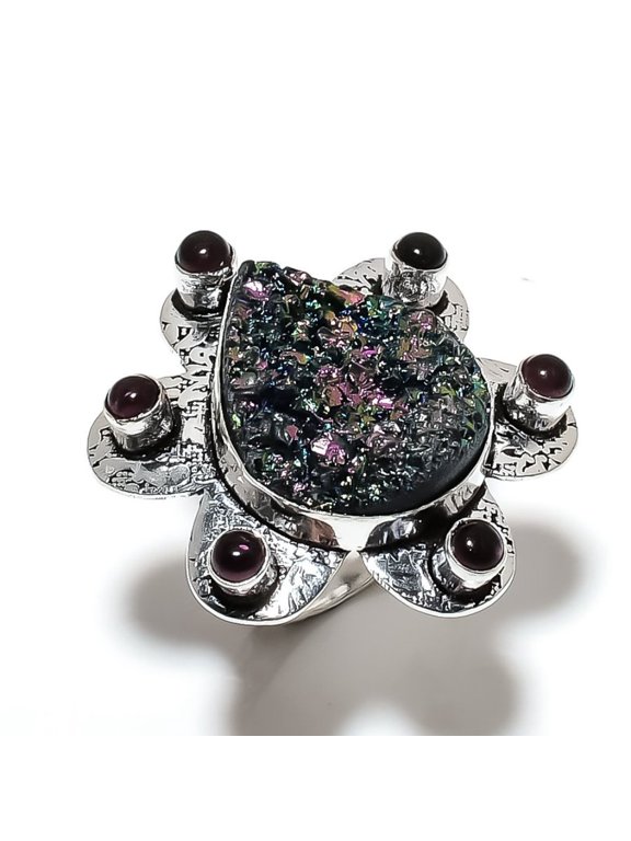 Titanium Druzy, Amethyst Gemstone 925 Sterling Silver Jewelry Ring Size 6