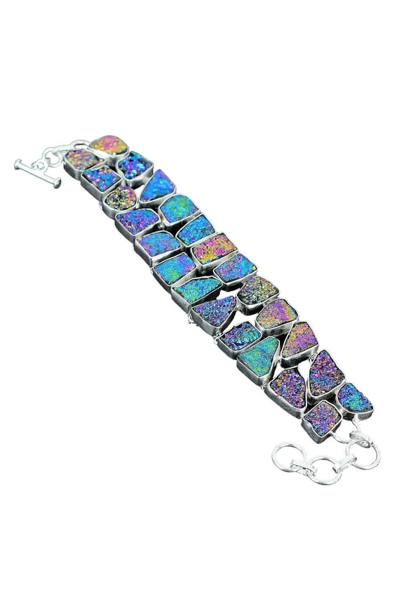 Titanium Druzy Bracelet 925 Sterling Silver | Handmade Sparkle Gemstone Jewelry | Natural Crystal Bracelet