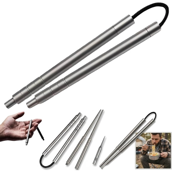 Titanium EDC Chopsticks, Collapsible Travel Utensils, 1 Pair