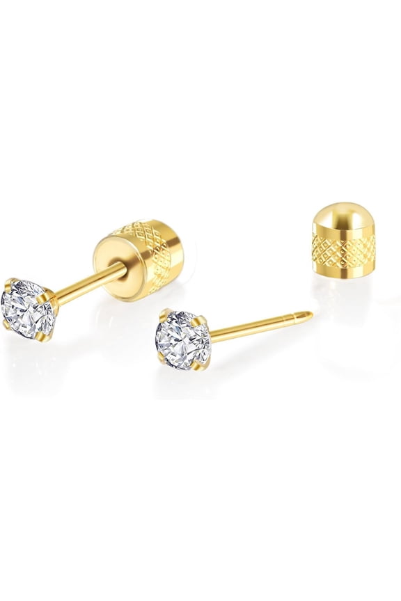 Titanium Earrings Push-in Threadless Flat Back Stud Earrings for Women Men, Cartilage Earring Hypoallergenic Cubic Zirconia Earrings Studs for Helix Tragus Piercing Jewelry
