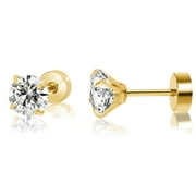 XUEYANG Titanium Earrings Screw Back Earrings for Women Toddler, Hypoallergenic Flat Back Stud Earrings Cubic Zirconia Studs for Cartilage Helix Tragus Piercing Jewelry (Gold, 6mm)