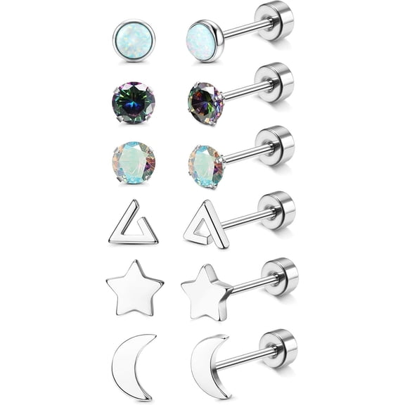 Titanium Earrings For Sensitive Ears G23 Pure Titanium Stud Earrings For Women Butterfly Moon Star Opal Cubic Zirconia Hypoallergenic Titanium Cartilage Earrings 20G Flat Back Earrings[Z1]