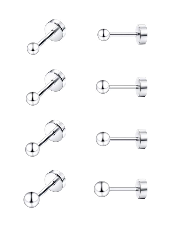 Titanium Earrings Set for Sensitive Ears 20 Gauge Pure Titanium Cartilage Earring Ball Cubic Zirconia G23 Hypoallergenic Flat Back Earrings Studs