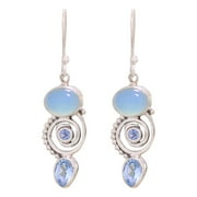 JRABBIT Titanium Earrings for Women Sensitive Ears Inlaid Sea Bluess Topazs Earrings Women's Creative Rotating Water Drop Pear Shape Earrings Long Diamond Earrings