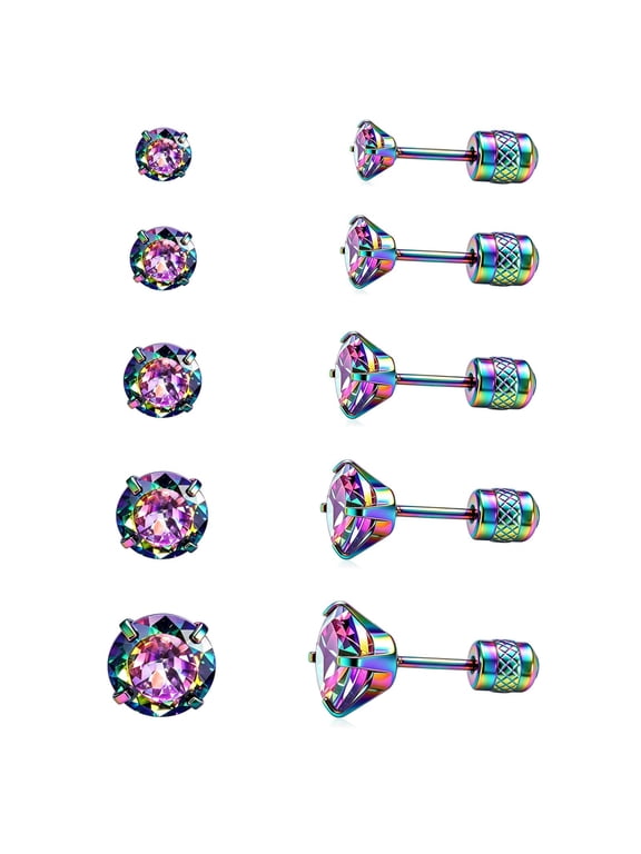 Titanium Earrings for Sensitive Ears Hypoallergenic G23 Implant Grade Titanium Post Screw Back 5A Cubic Zirconia Stud Earrings for Women Men