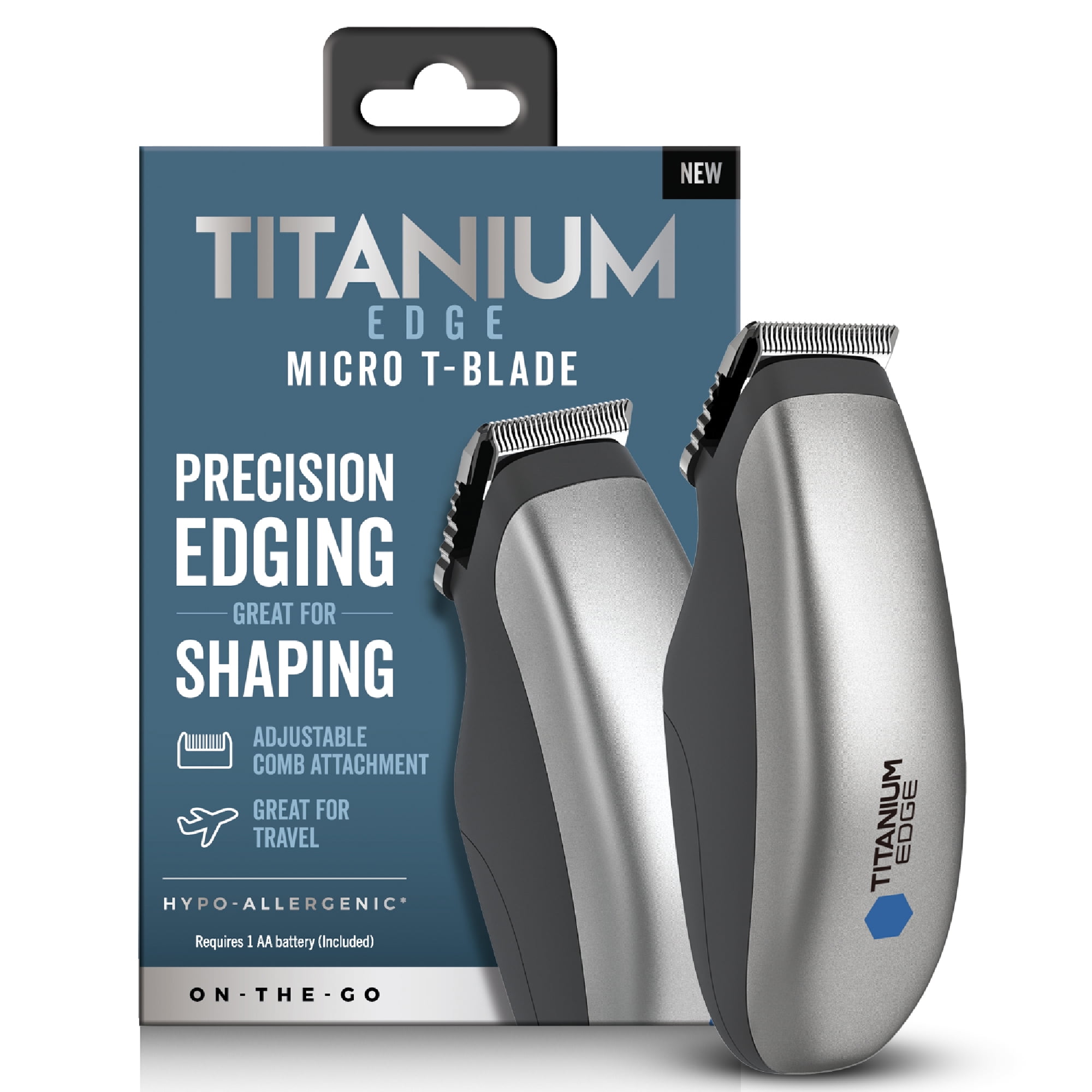 Titanium Edge Micro T-Blade Mens Precision Trimmer for Beard, Mustache & Body Hair Adjustable Comb, Titanium Blade, Hypoallergenic, Travel Ready