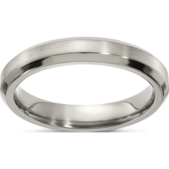Titanium Edward Mirell Brushed & Polished Beveled 4mm Band (Size 5.5) Made In United States emr153-4mm-5.5