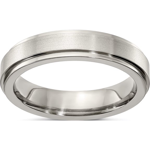 Titanium Edward Mirell Brushed & Polished Flat Step 5mm Band (Size 11.5) Made In United States emr149-5mm-11.5