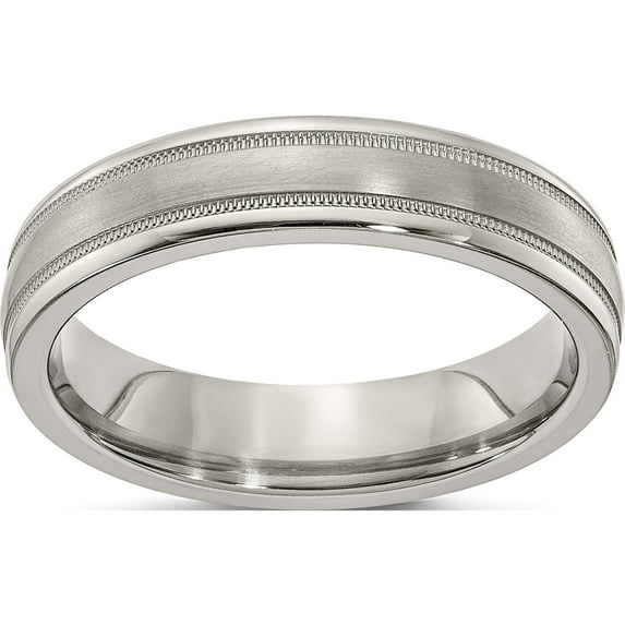 Titanium Edward Mirell Brushed & Polished Tri Dome Milgrain 5mm Band (Size 8.5) Made In United States emr155-5mm-8.5