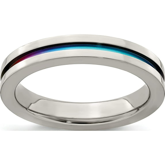 Titanium Edward Mirell Gray Multi-Anodized Flat 4mm Band (Size 9.5) Made In United States emr172-4mm-9.5