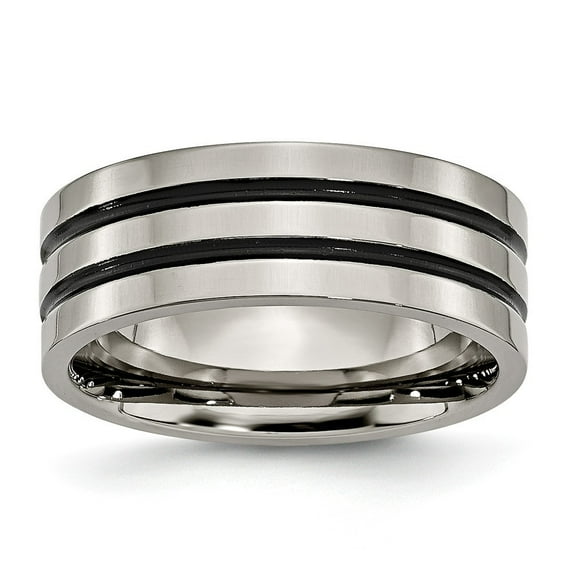 Titanium Enameled Grooved Flat 8mm Polished Band - Size 10.5