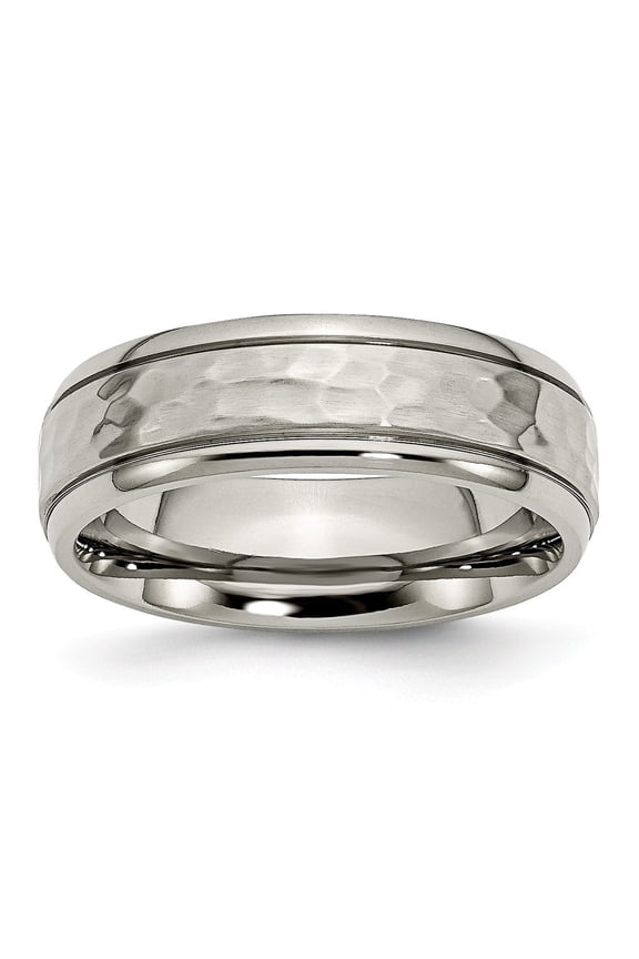 Titanium 7mm Hammered and Polished Band Ring - Size 6