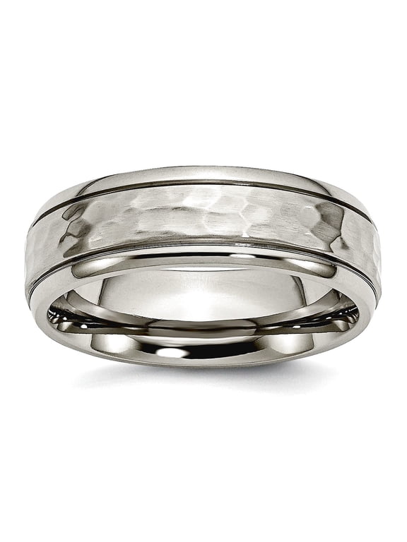 Titanium 7mm Hammered and Polished Band Ring Size 9.5 Ring for Women and Men