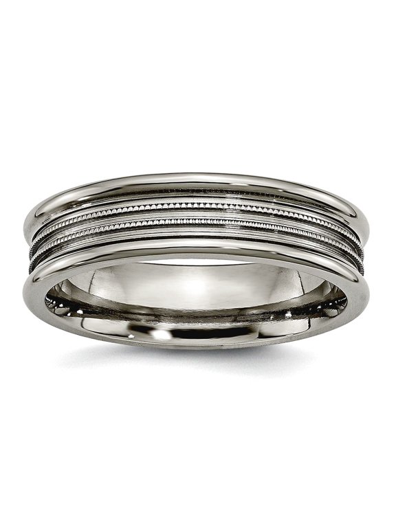 Titanium Engravable Grooved Beaded 6mm Polished Band Ring Size 8.5 Jewelry for Women