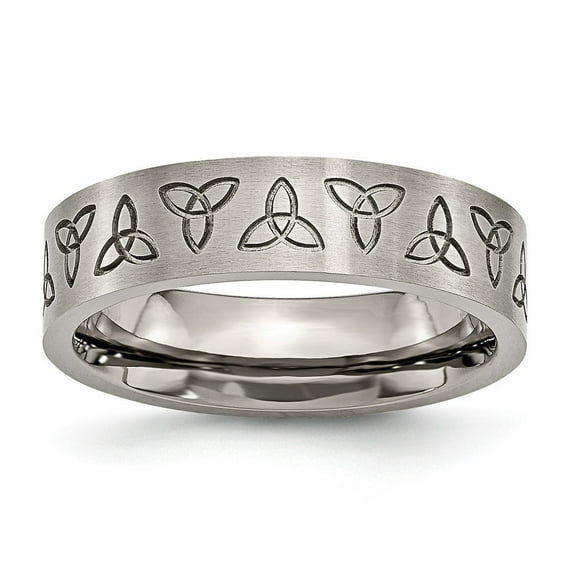 Titanium Engraved Trinity Symbol Satin 6mm Band Ring - Size 11