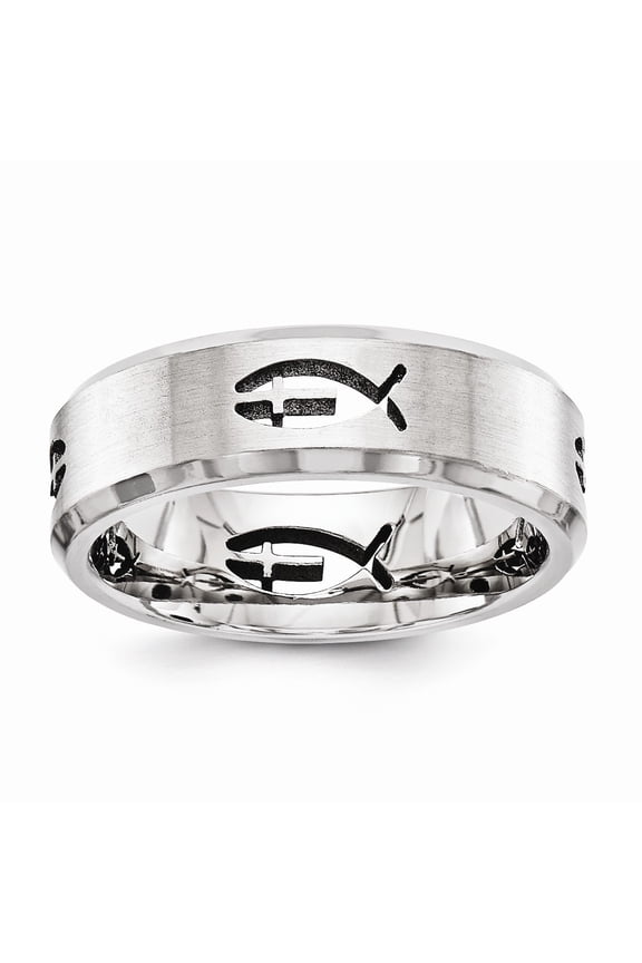 Titanium Fish Cross 7mm Ring
