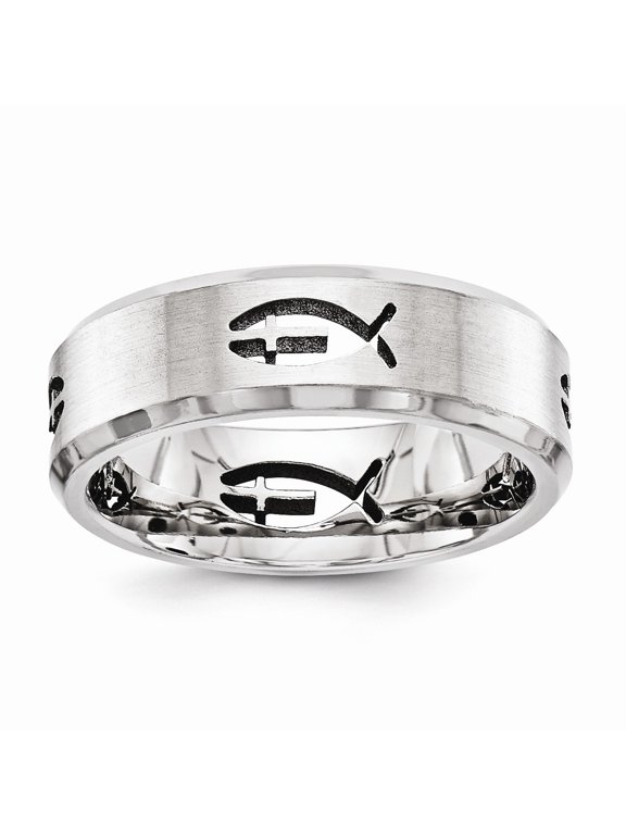 Titanium Fish Cross 7mm Ring