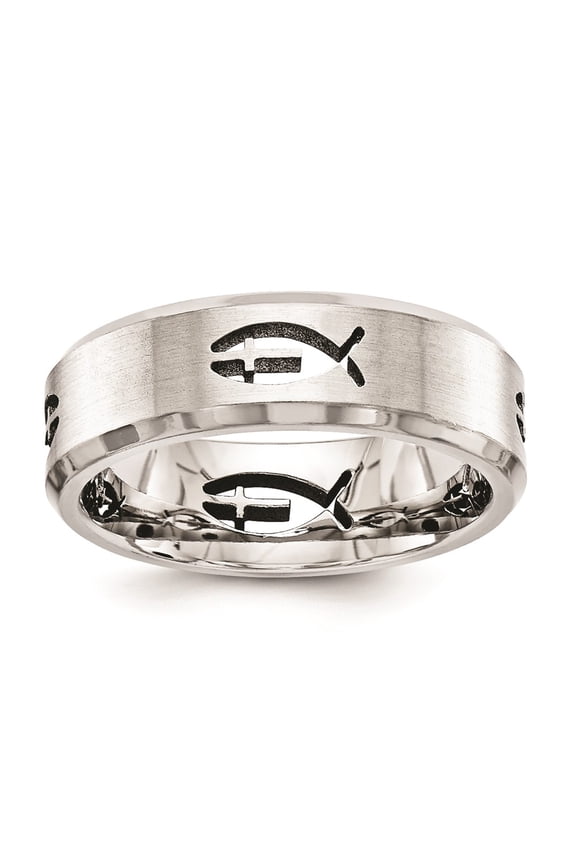 Titanium Fish Cross 7mm Ring