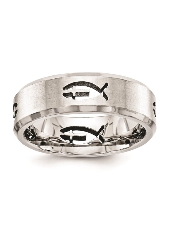 Titanium Fish Cross 7mm Ring