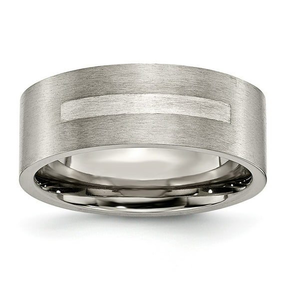 Titanium Flat 8mm 925 Sterling Silver Inlay Brushed Band S:10