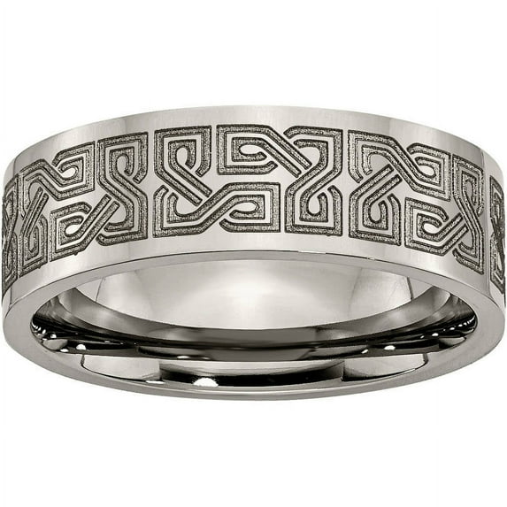 Titanium Flat 8mm Laser Design Polished Band