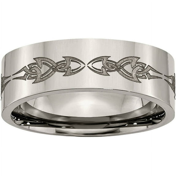 Titanium Flat 8mm Laser Design Polished Band