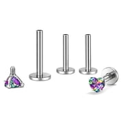 Titanium Flat Back Earrings 3mm Mystic Rainbow Heart CZ Stud Earrings for Women, G23 Conch Helix Tragus Cartilage Labret Lip Piercing Jewelry