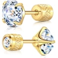 thumbnail image 1 of Titanium Flat Back Stud Earrings Cubic Zirconia Screw Back Earrings for Men Women Hypoallergenic Cartilage Earring Piercing Jewelry 6mm, 1 of 6