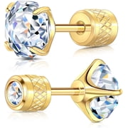 Titanium Flat Back Stud Earrings Cubic Zirconia Screw Back Earrings for Men Women Hypoallergenic Cartilage Earring Piercing Jewelry 6mm