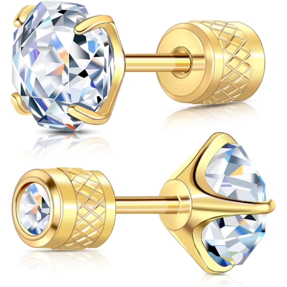 Titanium Flat Back Stud Earrings Cubic Zirconia Screw Back Earrings for Men Women Hypoallergenic Cartilage Earring Piercing Jewelry 6mm