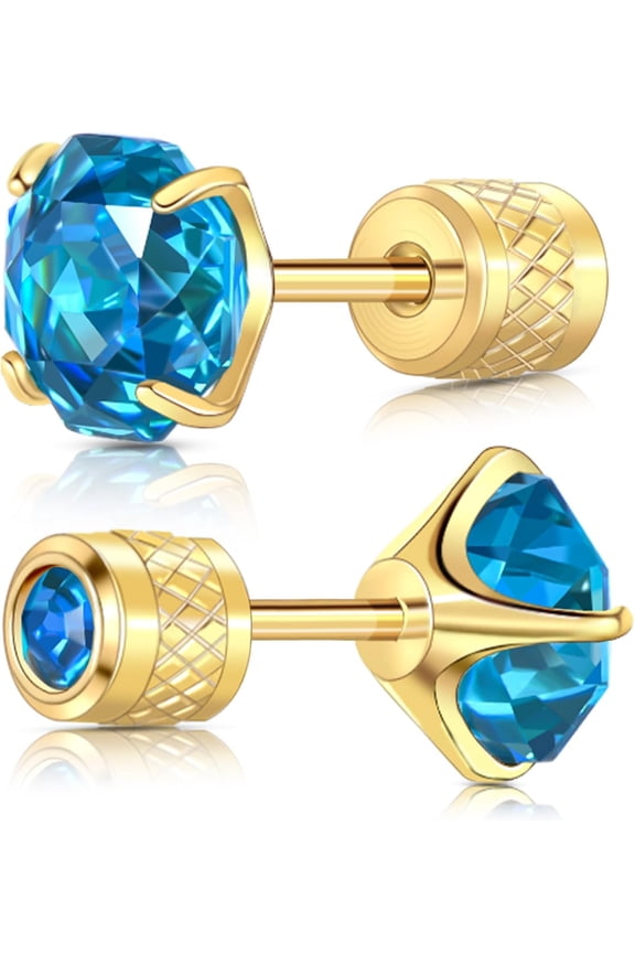 Titanium Flat Back Stud Earrings Cubic Zirconia Screw Back Earrings for Men Women Hypoallergenic Cartilage Earring Piercing Jewelry 6mm