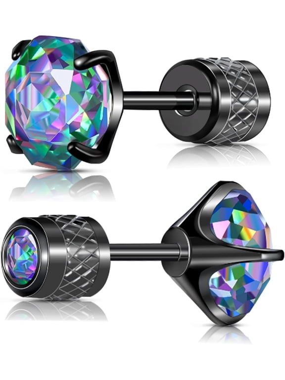 Titanium Flat Back Stud Earrings Cubic Zirconia Screw Back Earrings for Men Women Hypoallergenic Cartilage Earring Piercing Jewelry 6mm