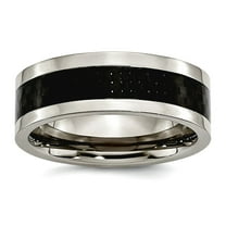 Titanium Flat Band 8mm Polished with Carbon Fiber Inset Band Ring Size 12 Ring for Women and Men